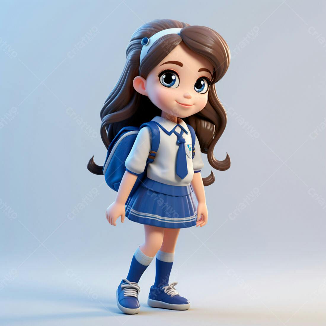 Menina fofa com uniforme escolar azul