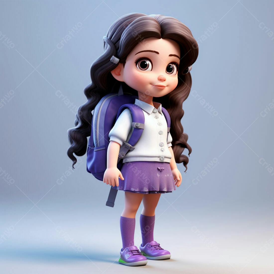 Menina fofa com mochila roxa indo para escola