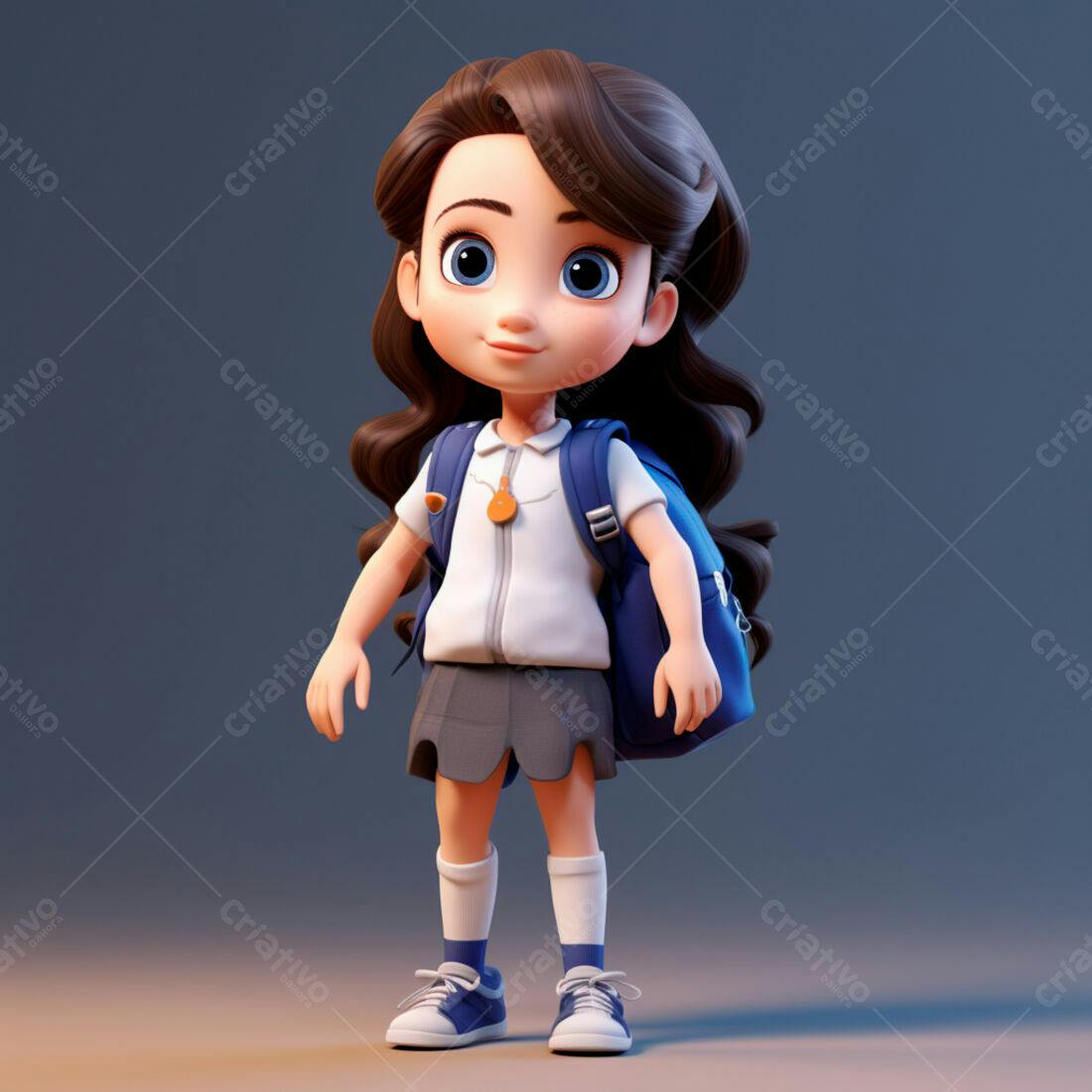 Menina fofa com mochila azul indo para escola