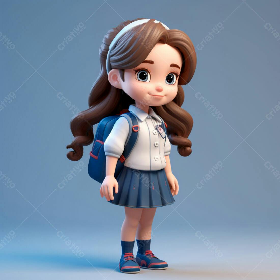 Menina fofa com mochila azul indo para escola