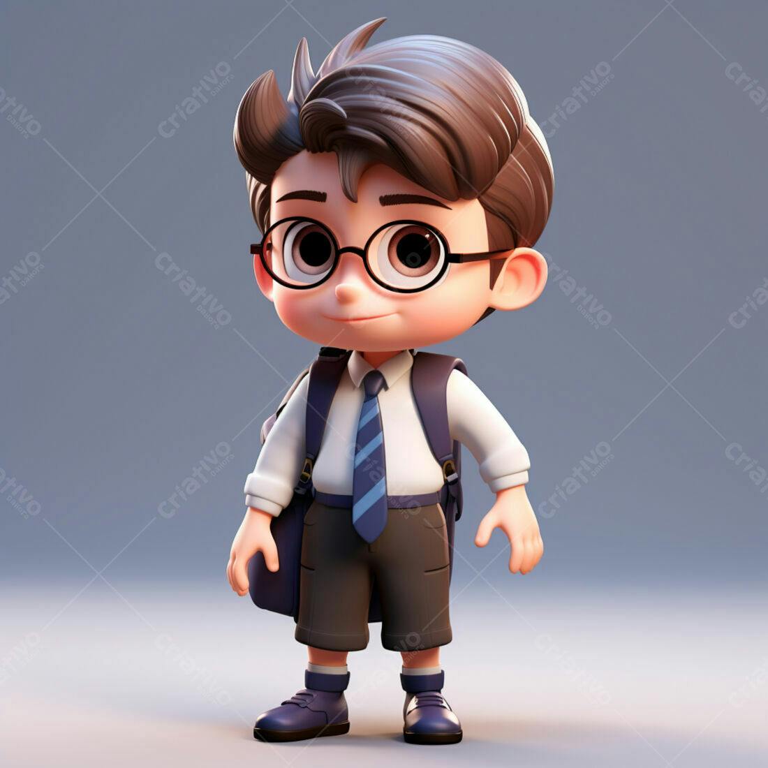 Menino de óculos com mochila escolar