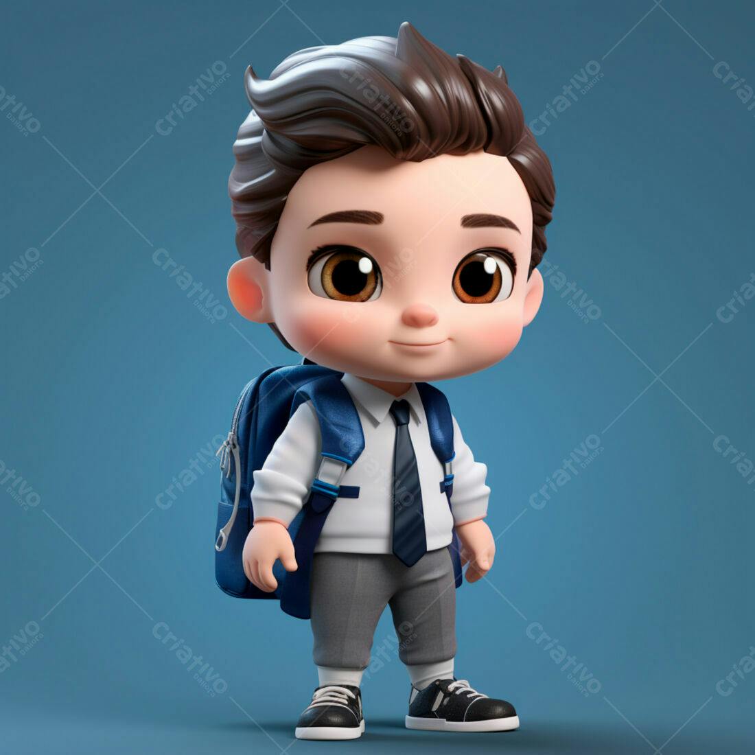 Menino fofo com mochila azul indo para escola