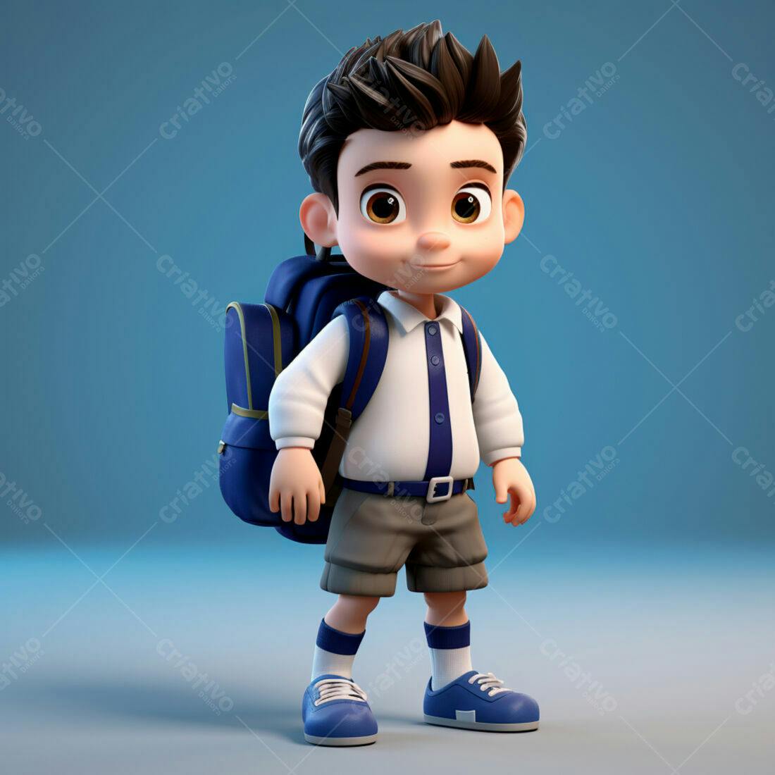 Menino animado com mochila indo para escola