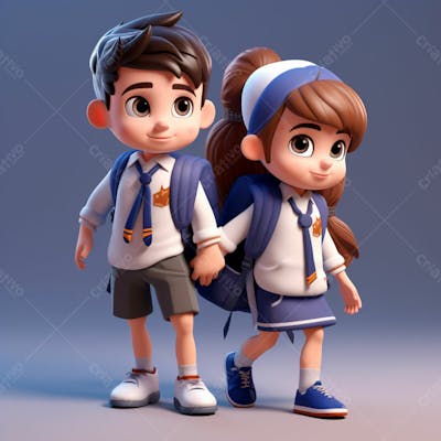 Animação 3D, Volta Às Aulas, Crianças Com Mochila Nas Costas 2