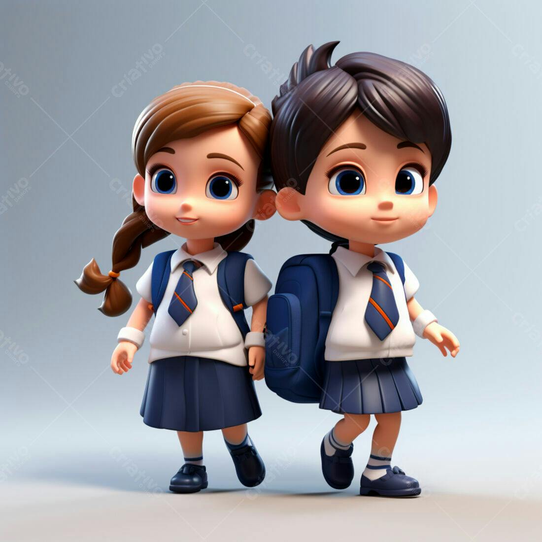 Crianças indo para escola uniforme azul