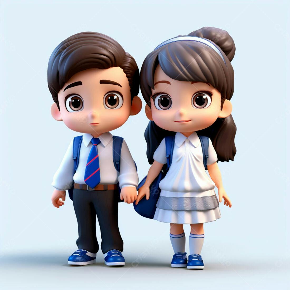 Crianças de uniforme escolar de mãos dadas
