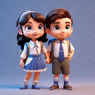 Animação 3D, Volta Às Aulas, Crianças Com Mochila Nas Costas 12