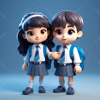Animação 3D, Volta Às Aulas, Crianças Com Mochila Nas Costas 14