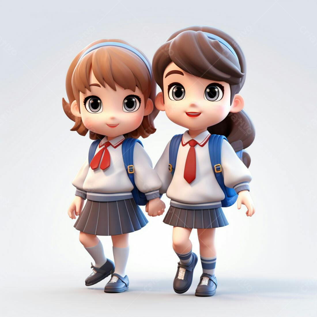 Amigas de uniforme indo para escola