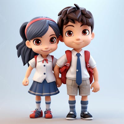 Animação 3D, Volta Às Aulas, Crianças Com Mochila Nas Costas 16