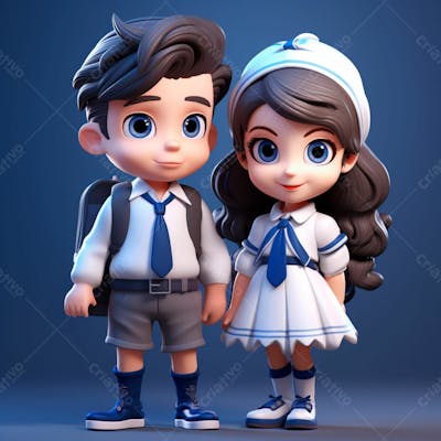 Animação 3D, Volta Às Aulas, Crianças Com Mochila Nas Costas 17