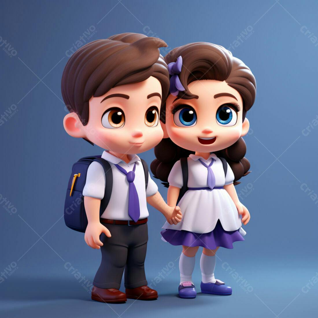 Crianças fofas de uniforme segurando as mãos
