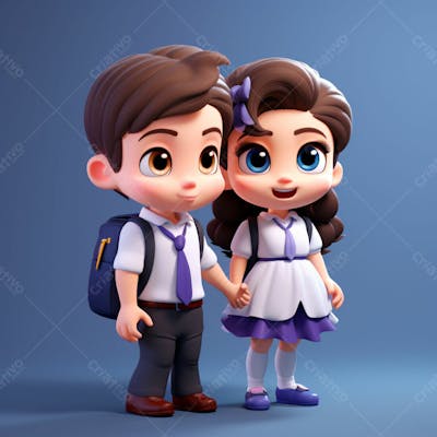 Animação 3D, Volta Às Aulas, Crianças Com Mochila Nas Costas 19
