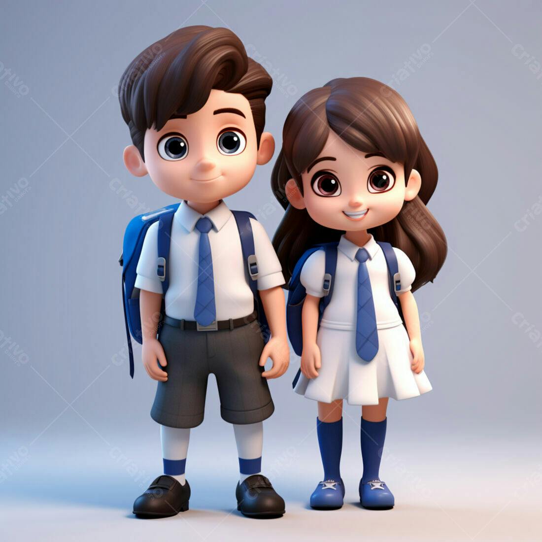 Crianças em uniforme escolar com mochilas