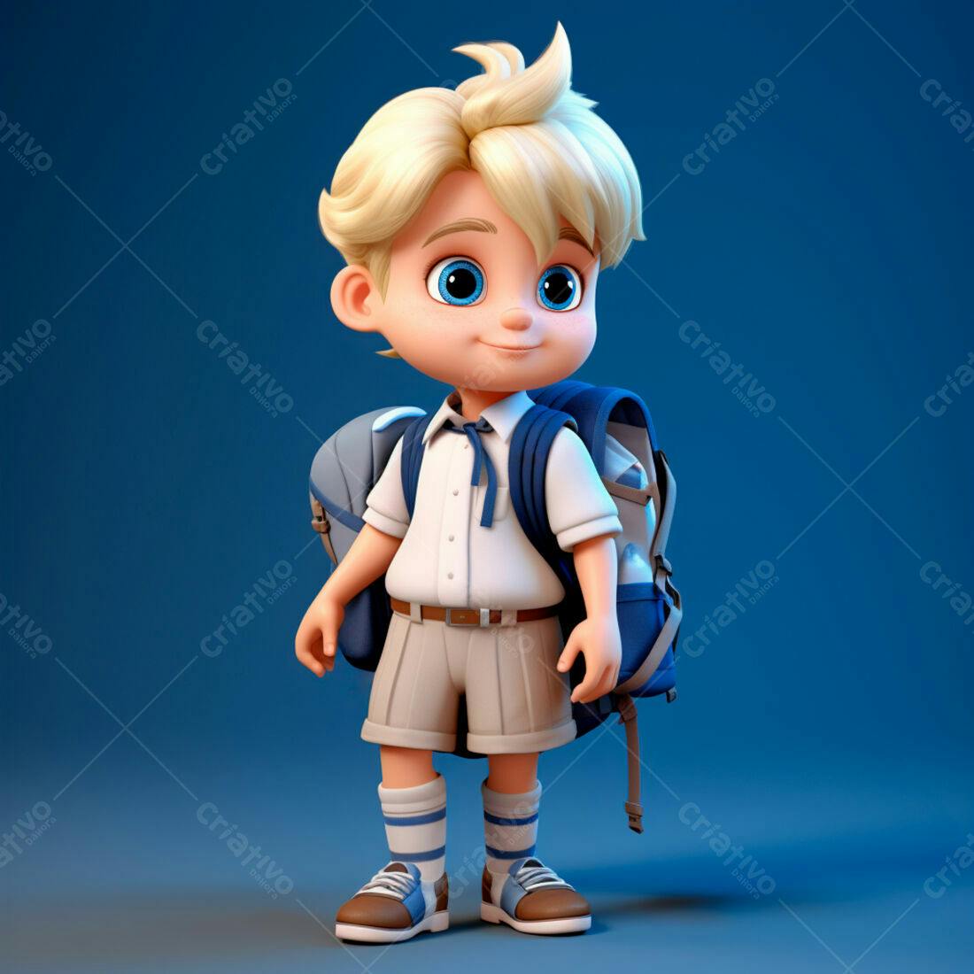 Menino loiro com mochila infantil