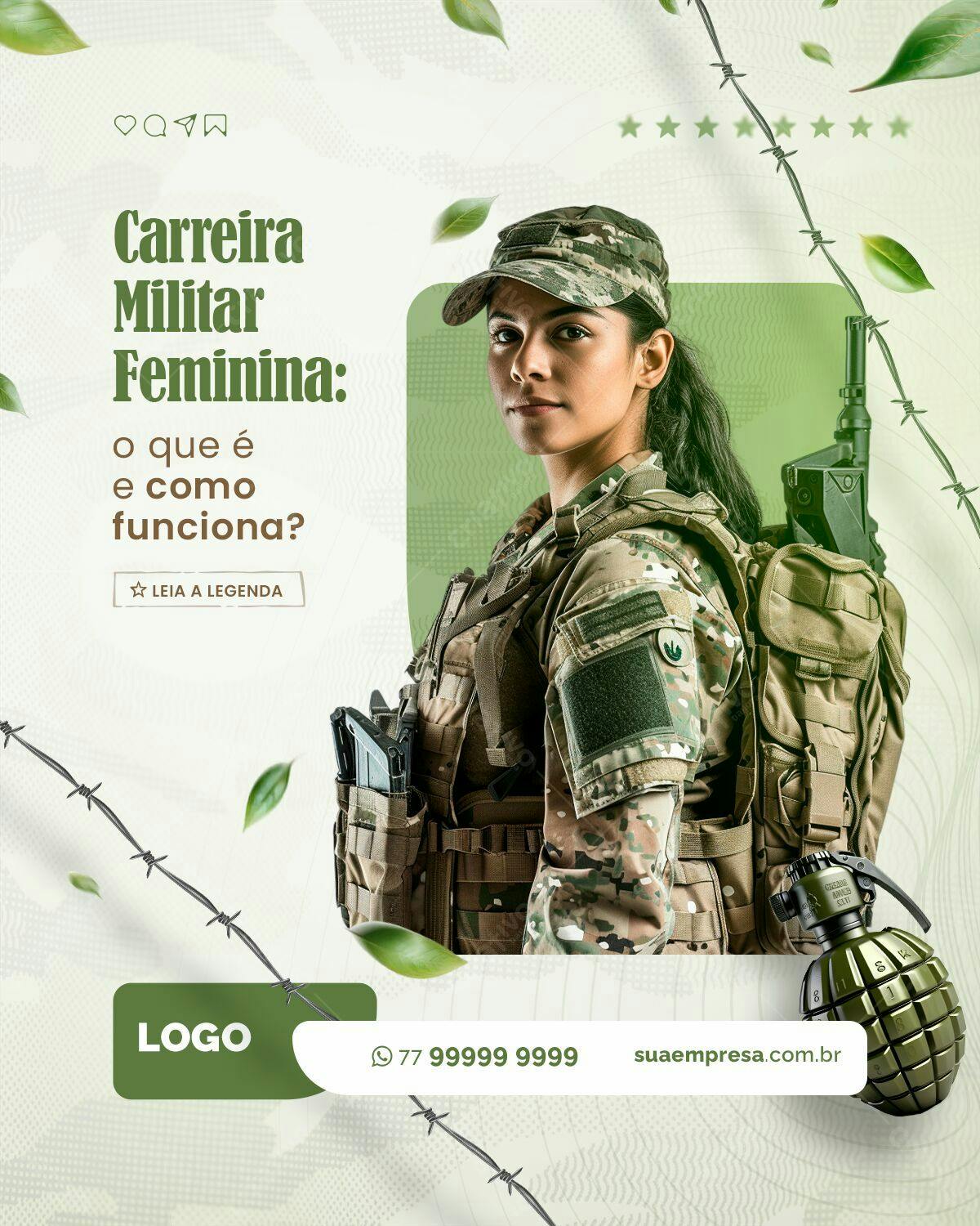 Postagem Instagram Carreira Militar Feminina PSD Editável