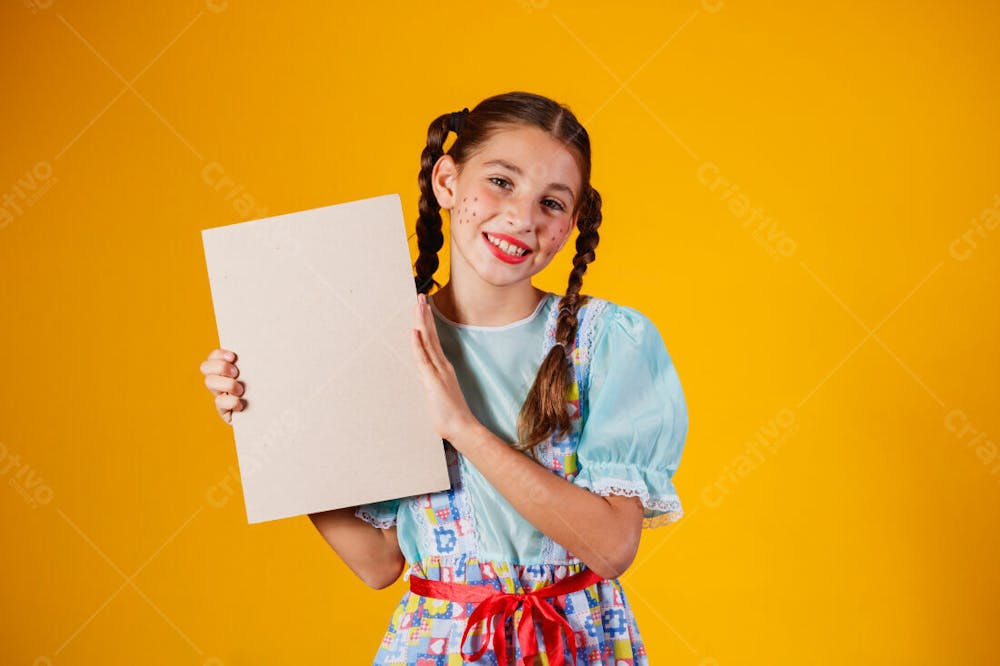 Menina Criança Segurando Uma Placa Festa Junina Julina 2