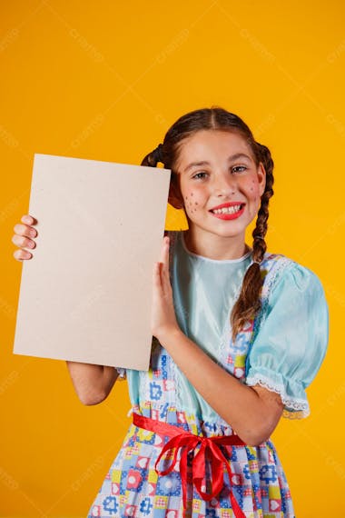 Menina criança segurando uma placa festa junina julina 3