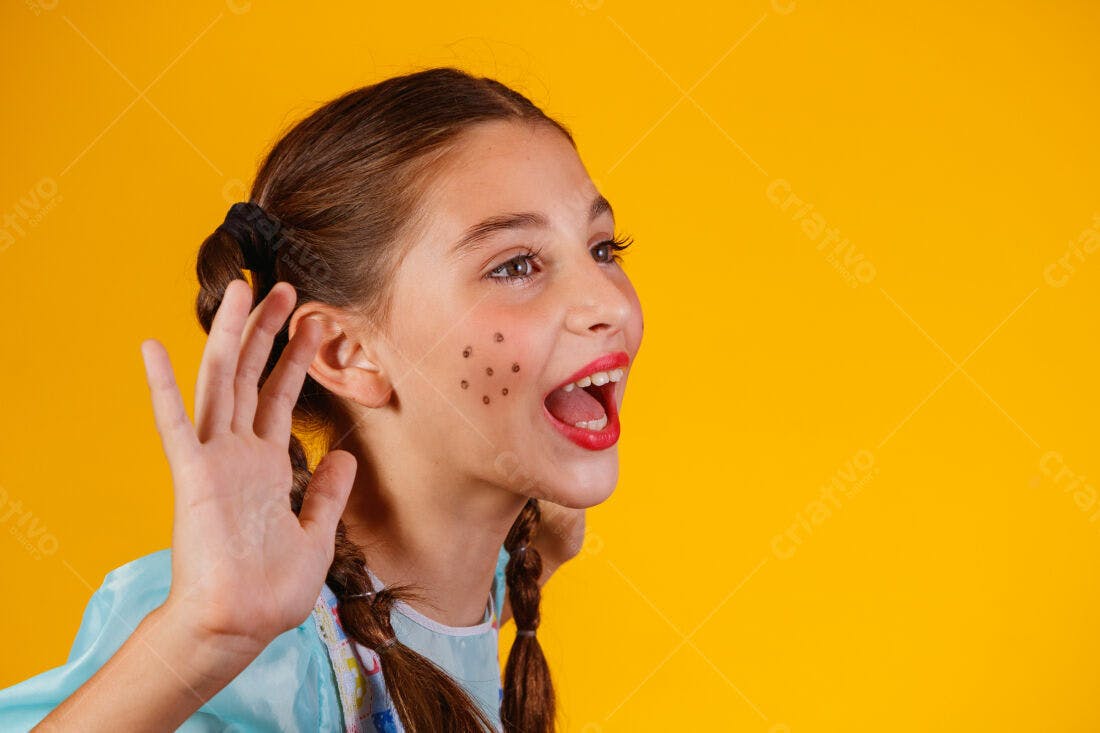 Menina gritando fundo amarelo