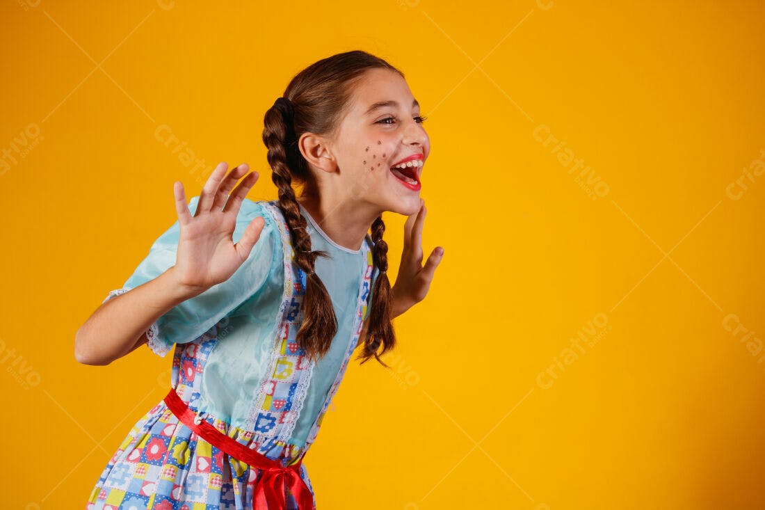 Menina animada em festa junina