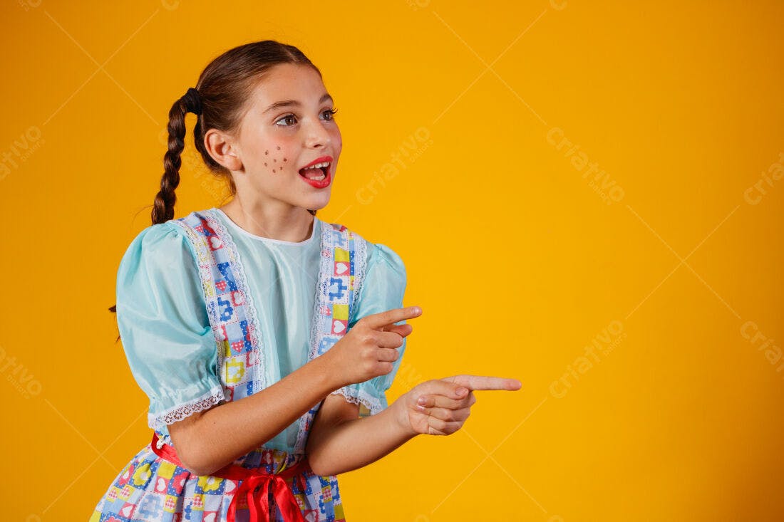 Menina apontando Festa Junina