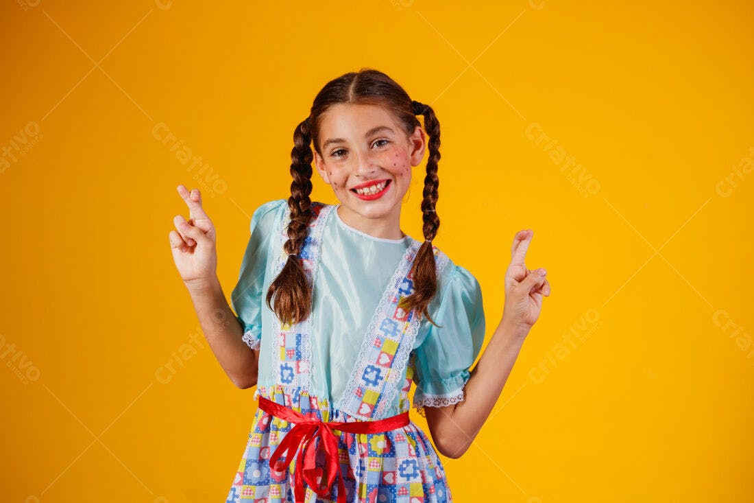 Menina com vestido Festa Junina amarelo