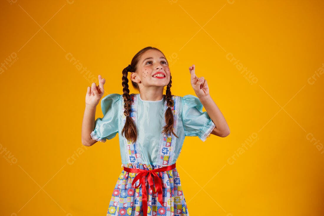 Menina em Festa Junina com os Dedos Cruzados