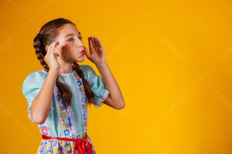 Menina criança mandando beijo na festa junina julina