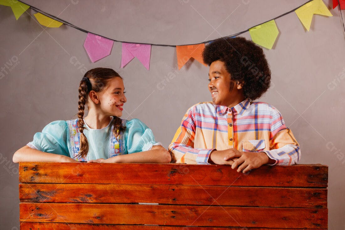 Crianças em festa junina sorrindo