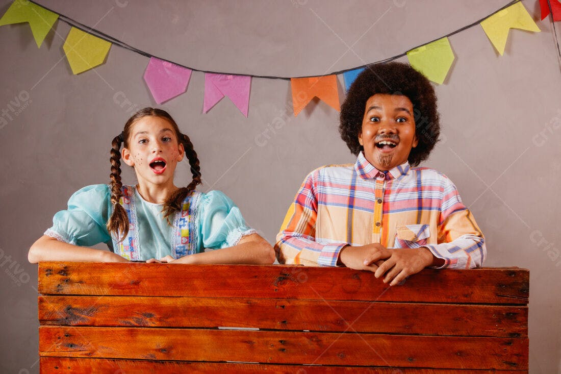Crianças em Festa Junina sorrindo muito