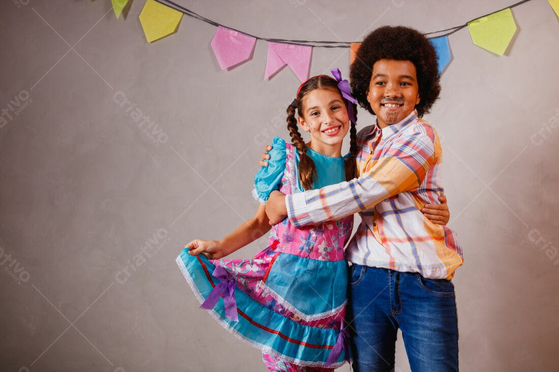 Crianças abraçadas Festa Junina