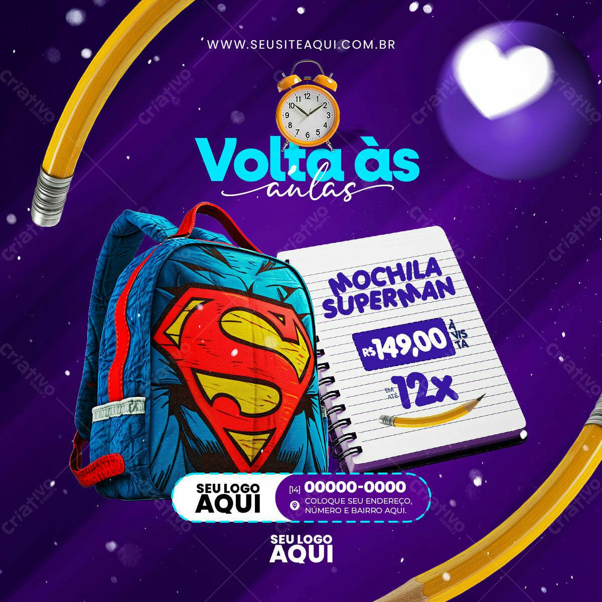 Flyer Volta às Aulas com Mochila Superman PSD Editável
