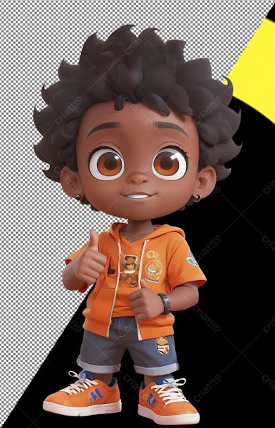 Personagem 3D , menino negro, sinal de positivo, Disney, Pixar
