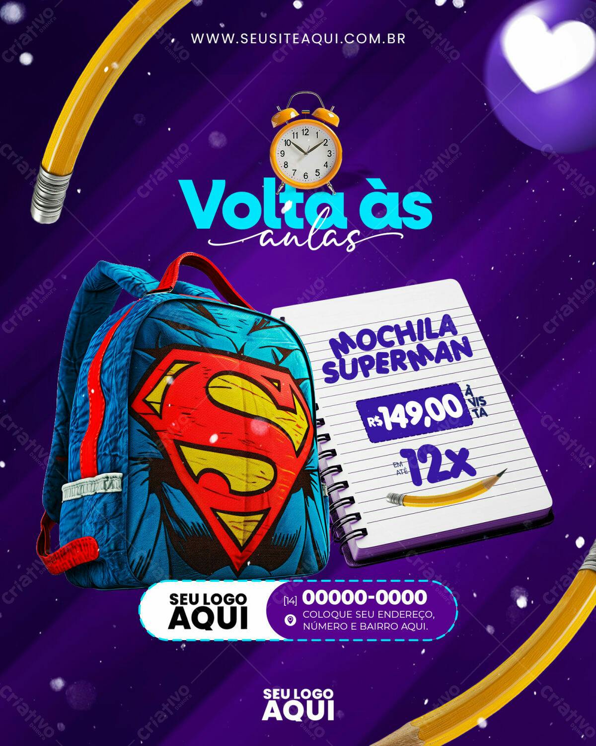 Flyer Volta às Aulas com Mochila Superman PSD Editável
