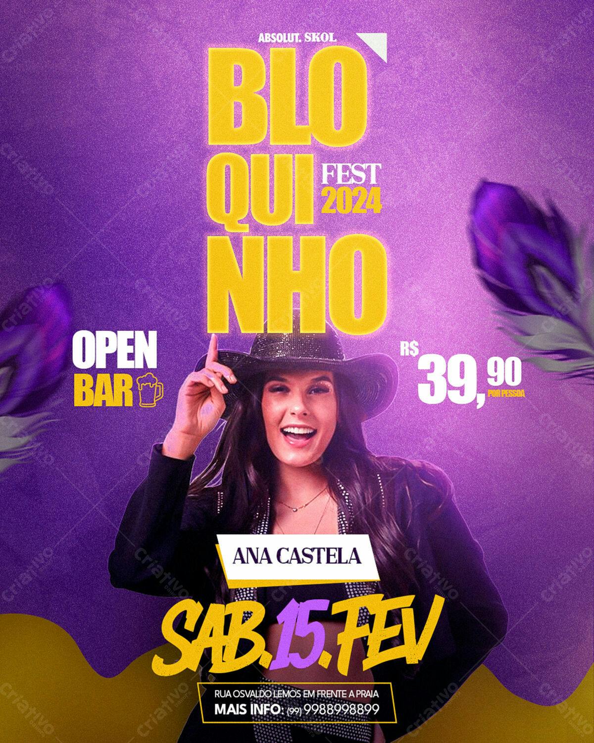 Flyer Bloquinho Fest 2024 Ana Castela PSD Editável