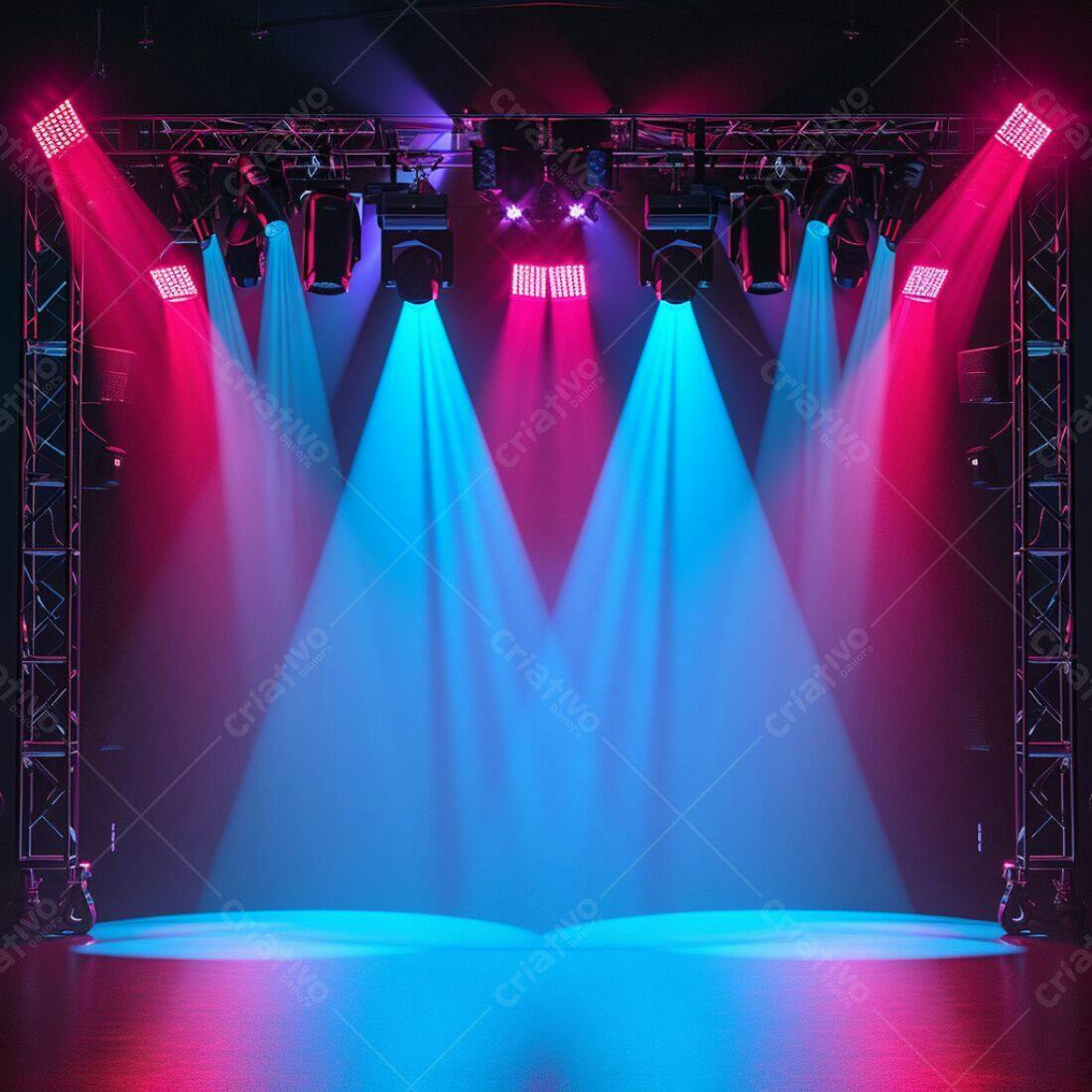 Palco com iluminação rosa e azul