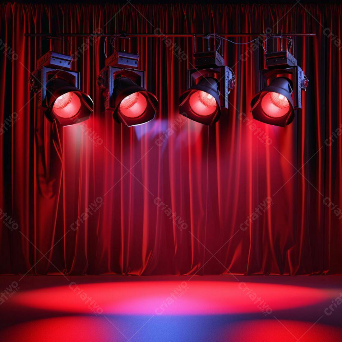 Holofotes vermelhos em palco com cortinas