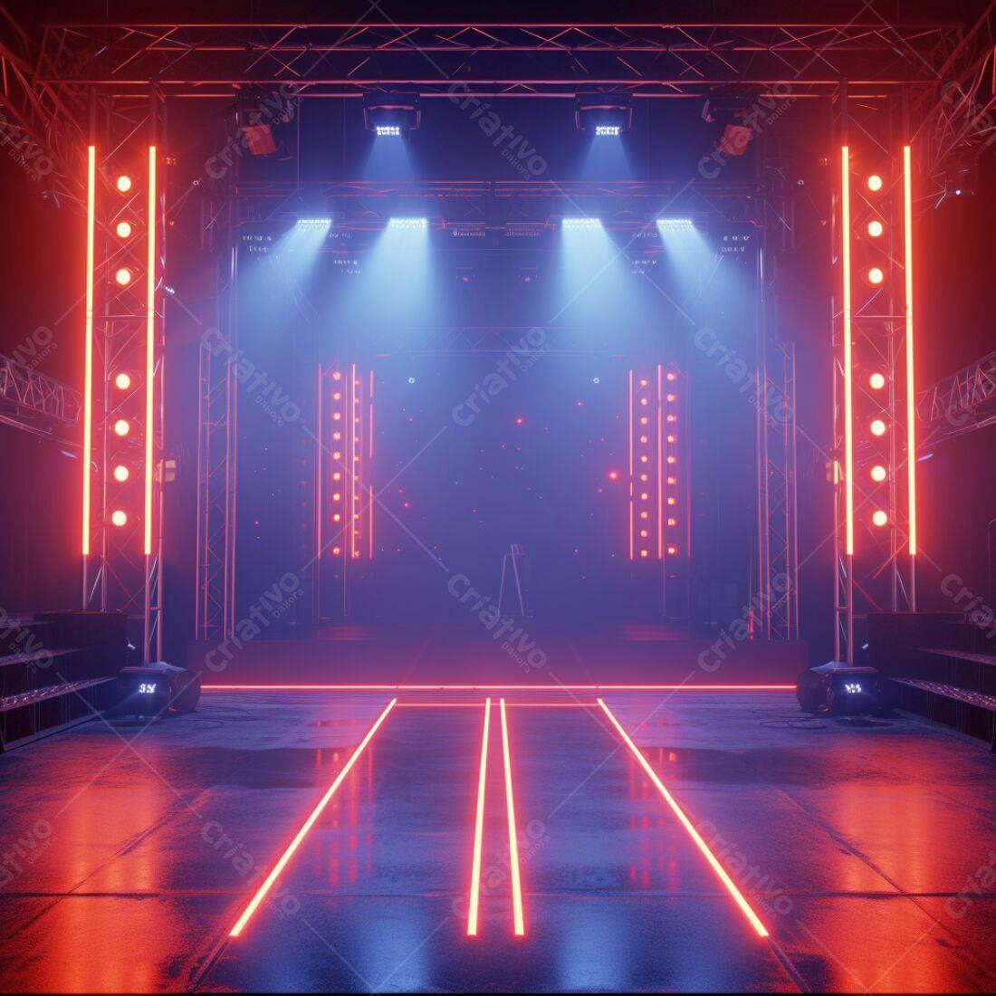 Palco Neon Vermelho e Azul para Show