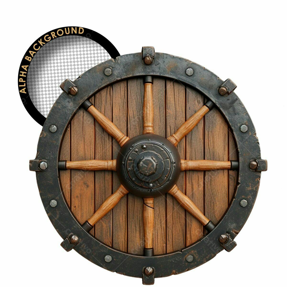 Escudo de Madeira Medieval PSD Editável