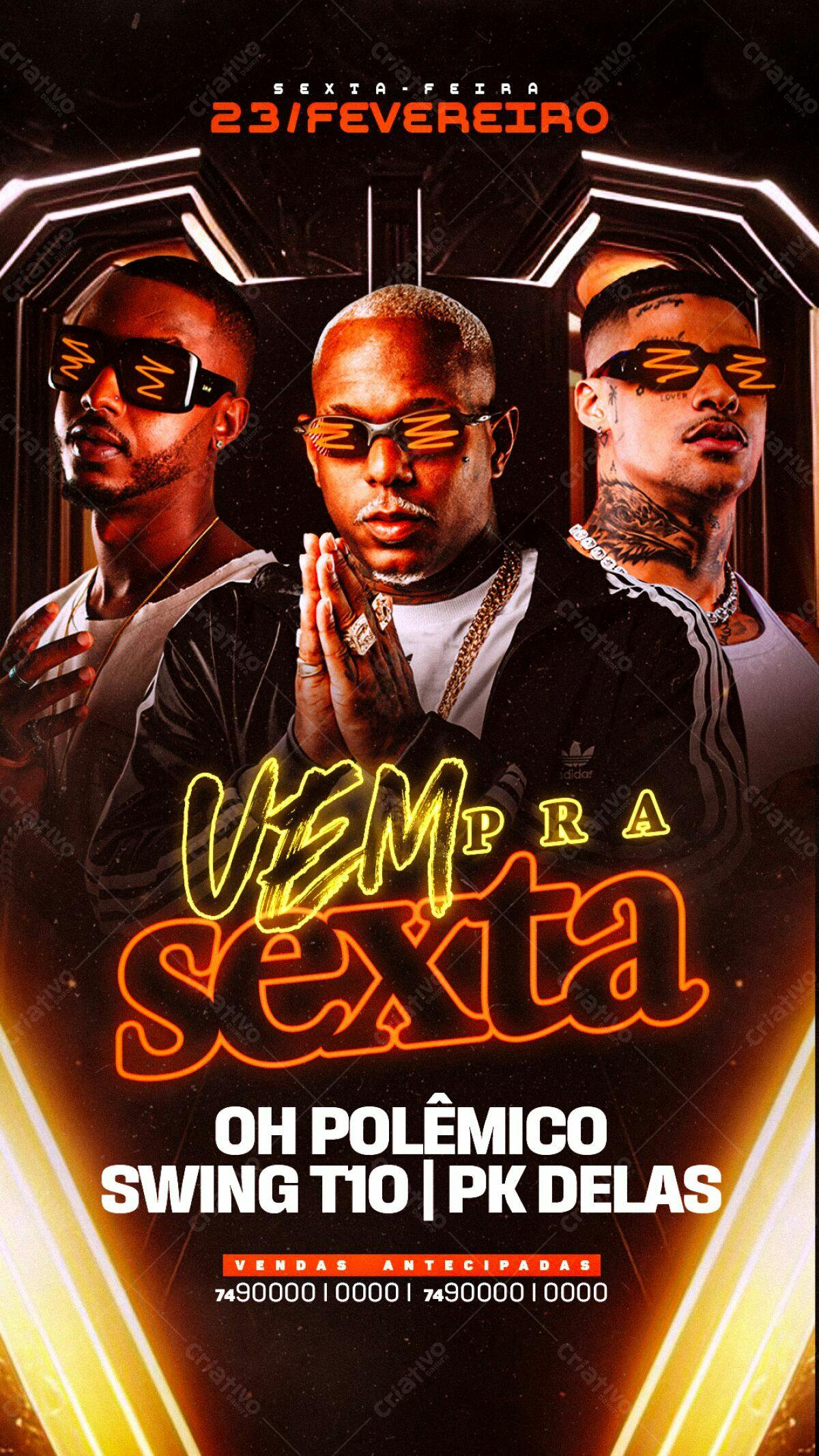 Flyer Festa com Oh Polêmico, Swing T10 e Pk Delas PSD Editável