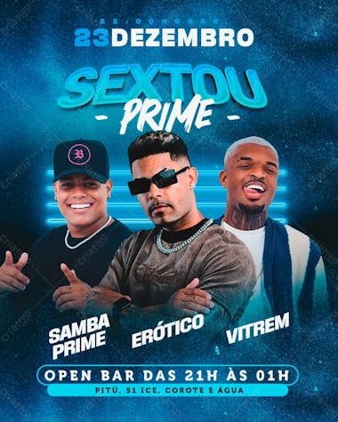 215 flyer evento sextou prime o erótico samba prime e vitrem feed psd editável