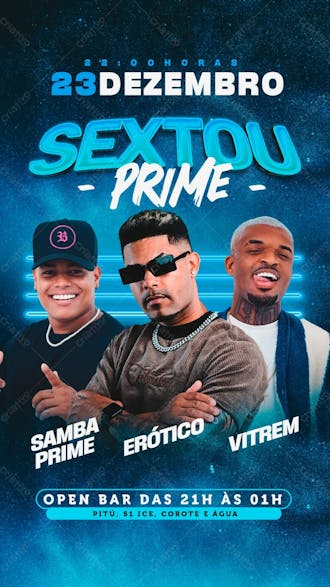 215 flyer evento sextou prime o erótico samba prime e vitrem stories psd editável