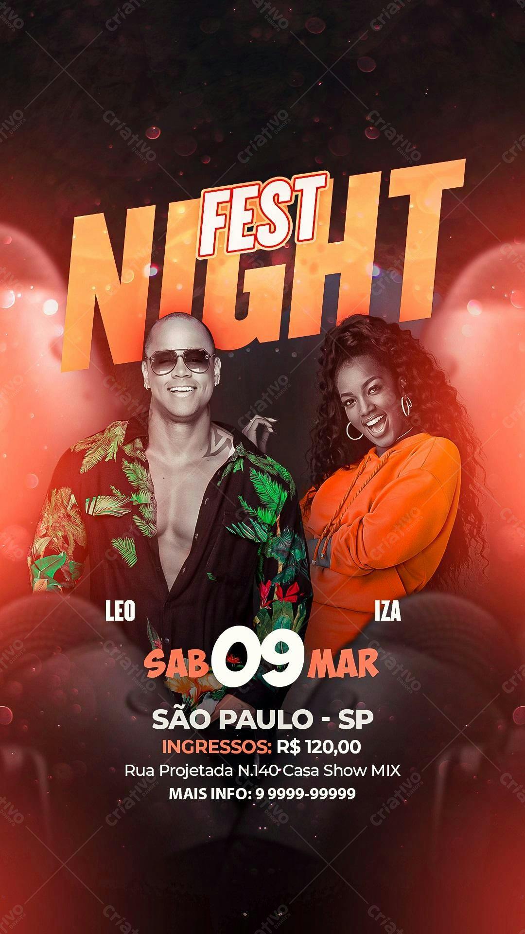 Flyer Festa Night com Leo e Iza PSD Editável