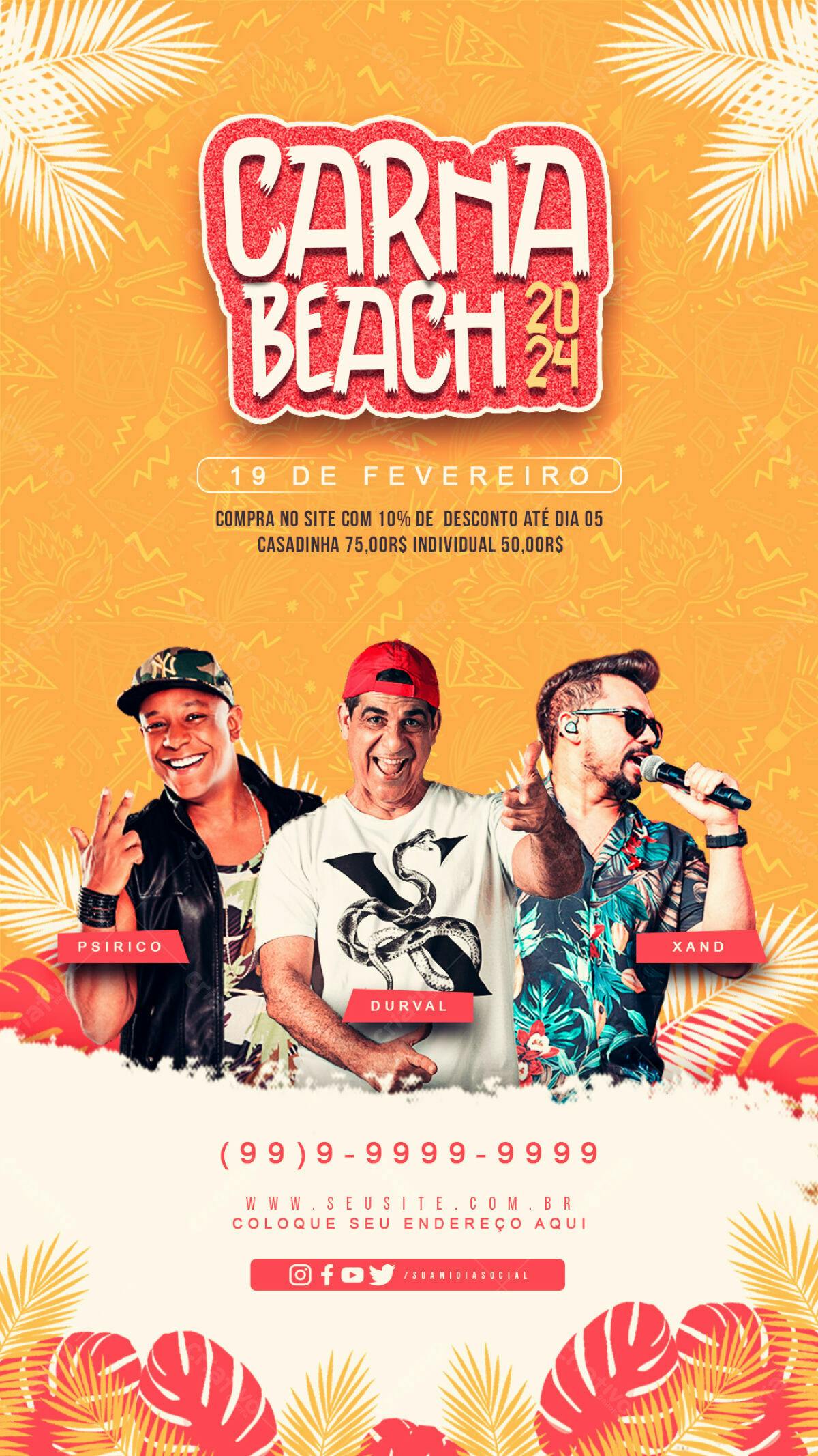 Flyer Carnaval Beach 2024 PSD Editável