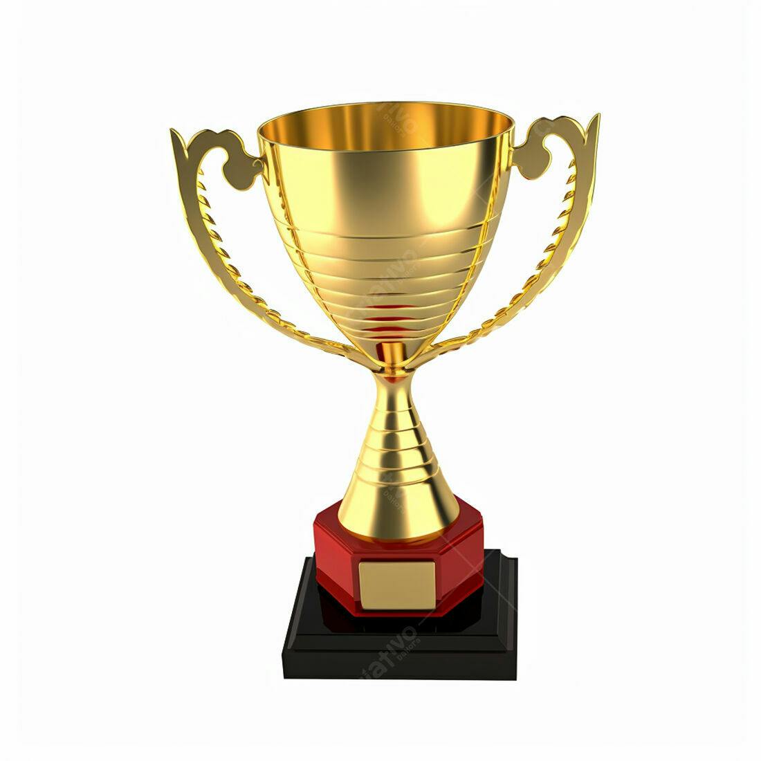 Troféu dourado com base vermelha e preta
