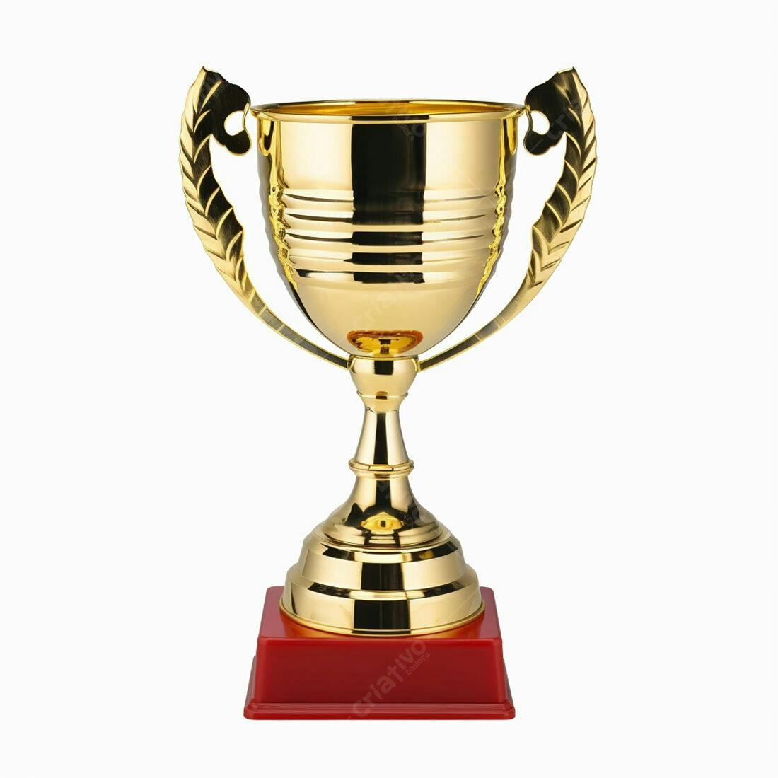 Troféu dourado com base vermelha