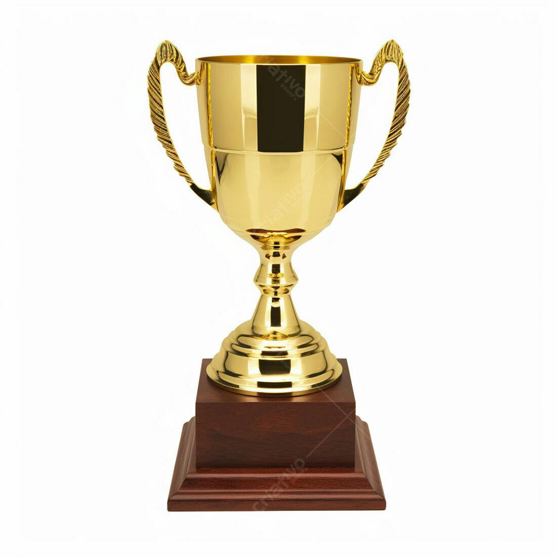 Troféu dourado com base de madeira