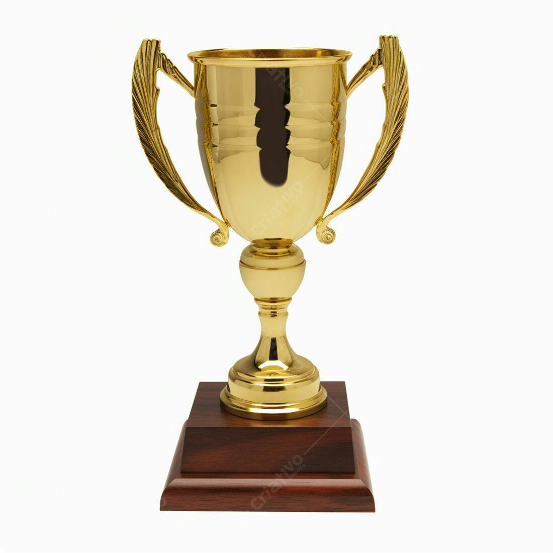 Troféu dourado em base de madeira