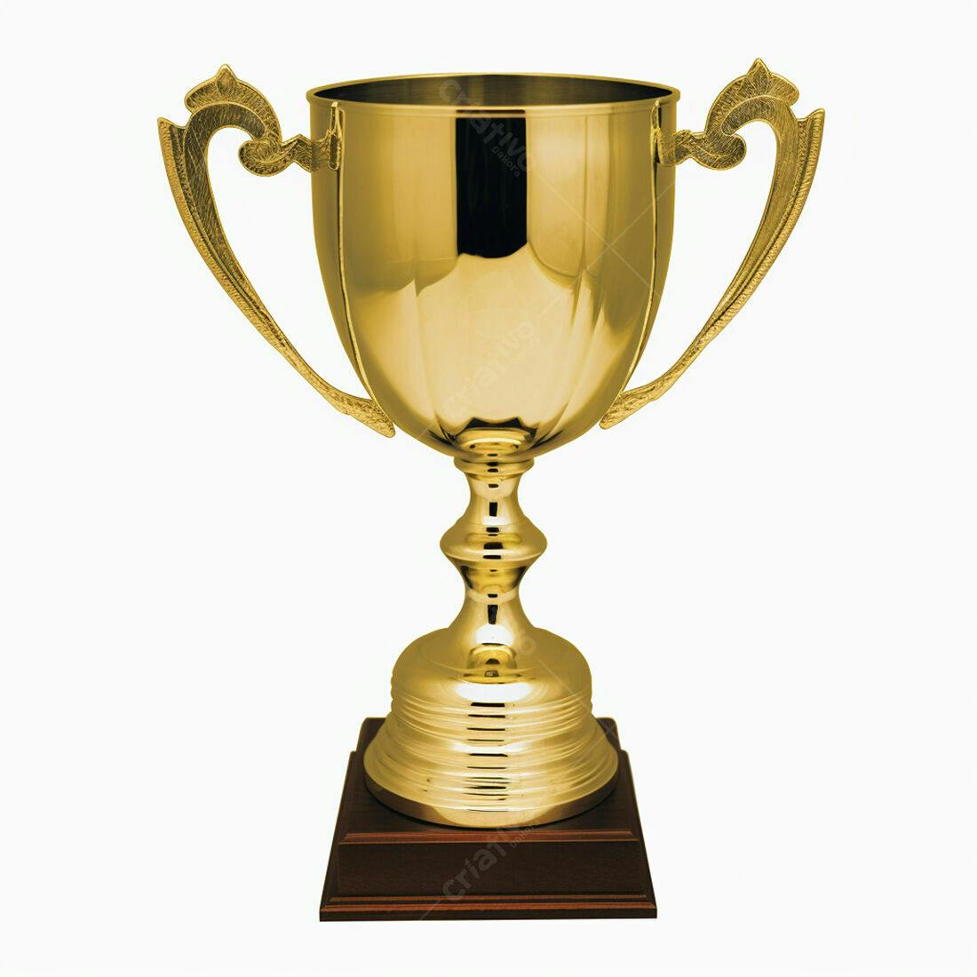 Troféu dourado com base de madeira