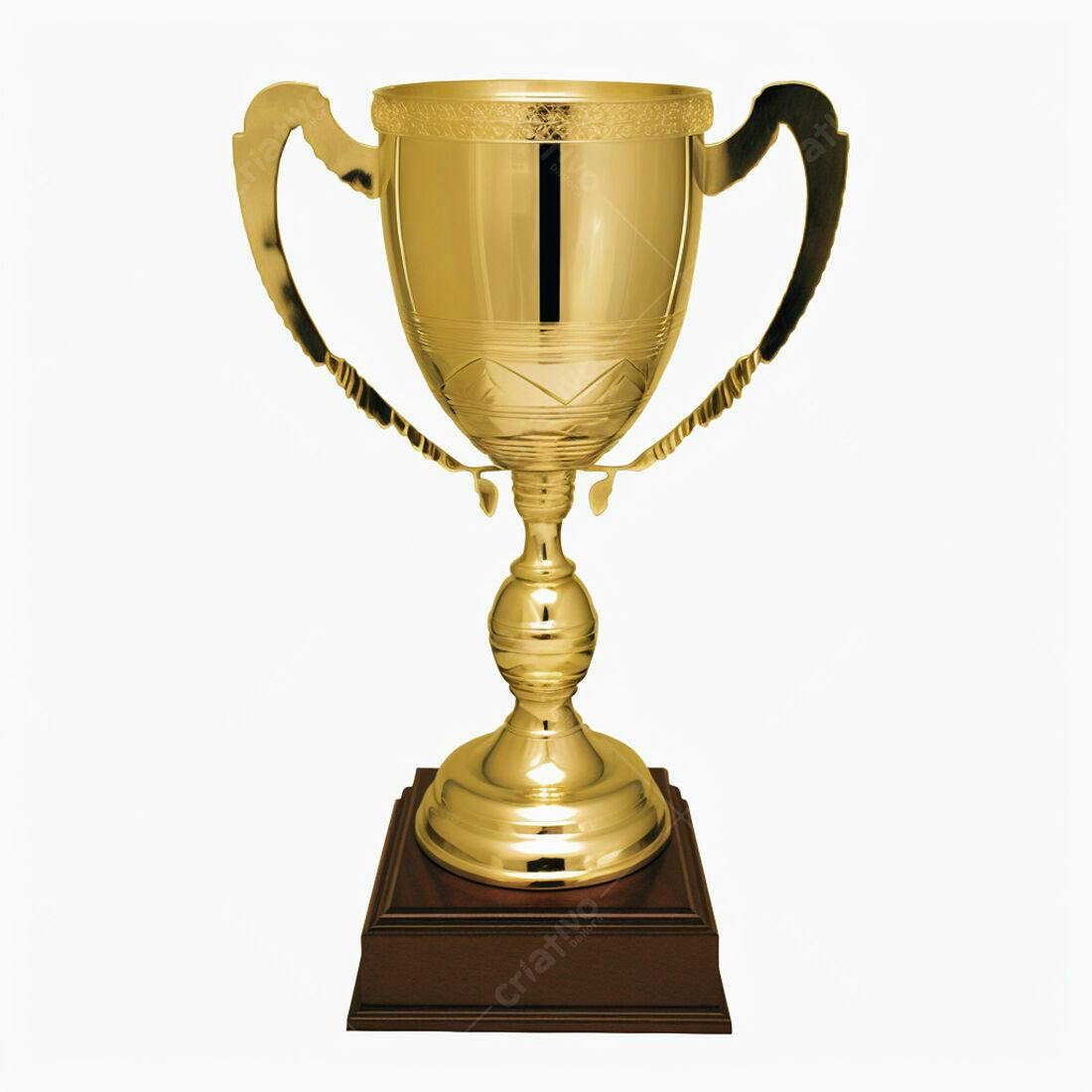Troféu dourado com base de madeira